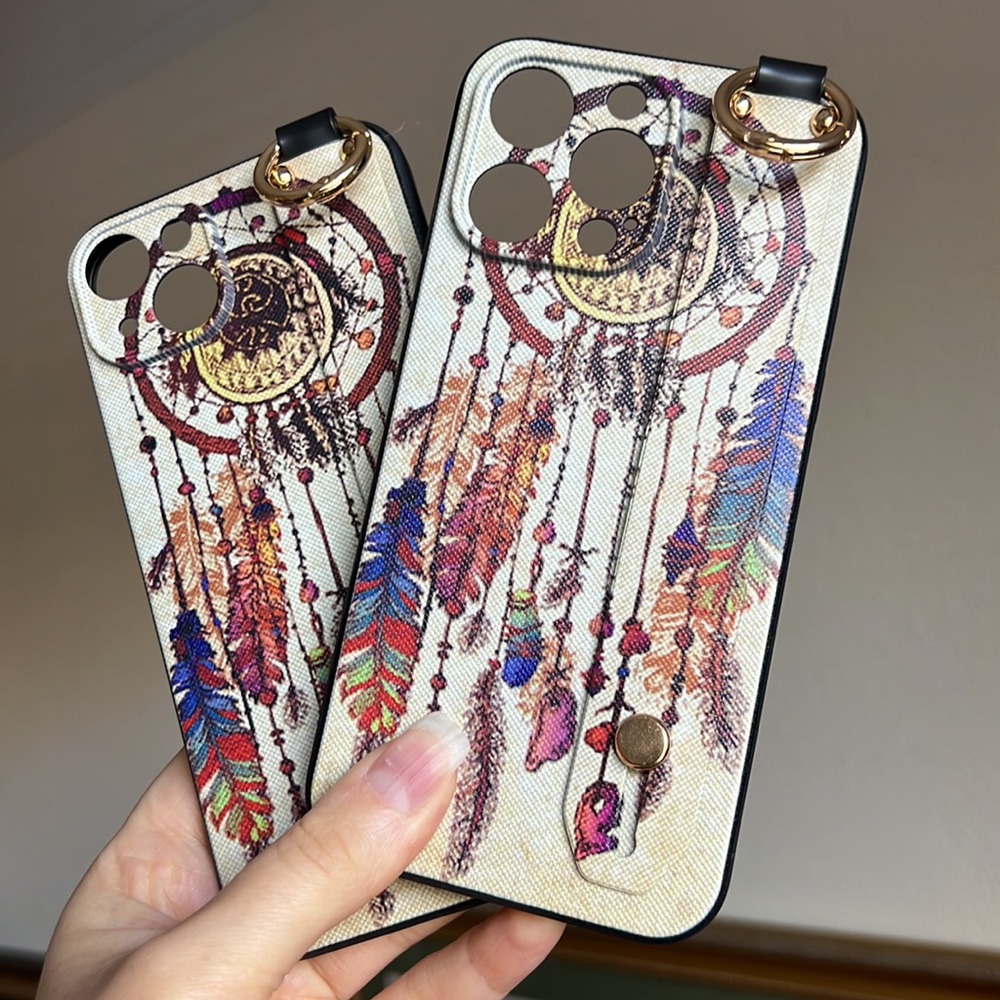 For iPhone 15 pro max,14 plus,14 pro max phone case with wrist strap kickstand